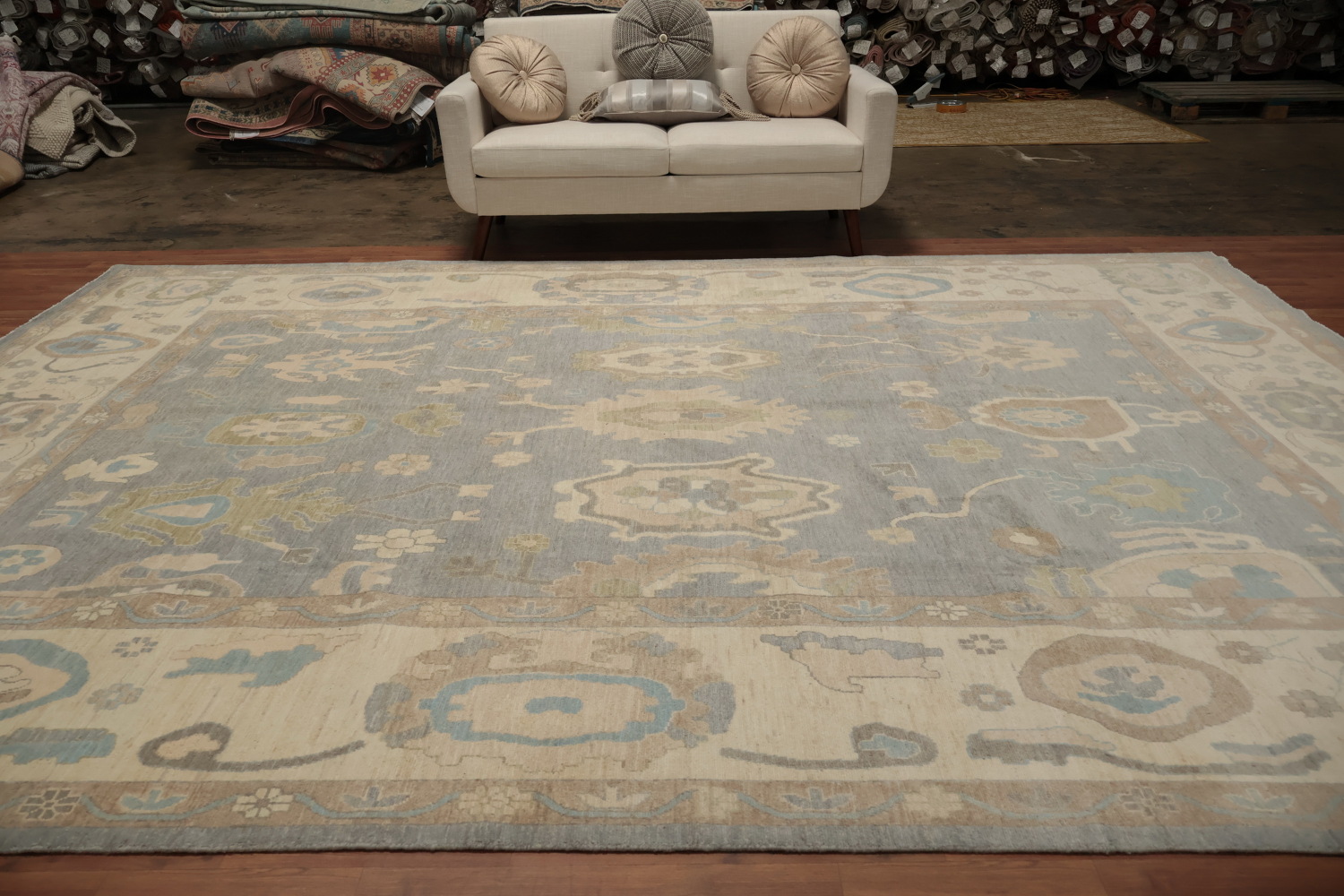 Vegetable Dye Oushak Gray Wool Large Rug 10x14