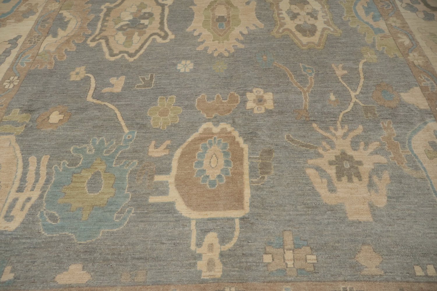 Vegetable Dye Oushak Gray Wool Large Rug 10x14