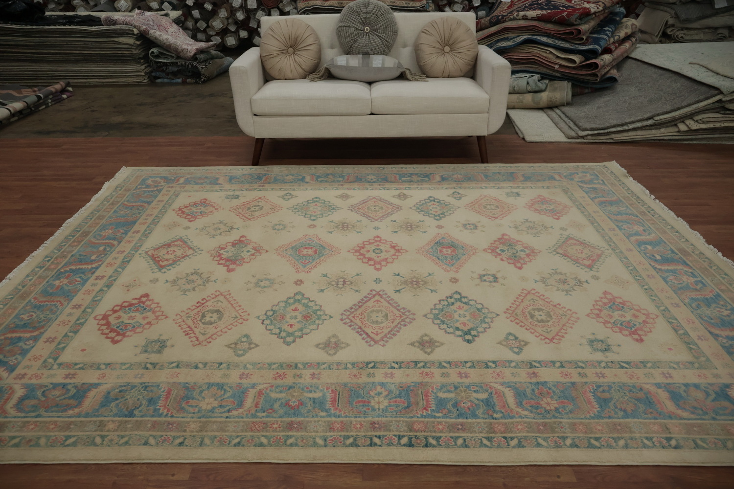 Geometric Kazak Vegetable Dye Area Rug 8x10