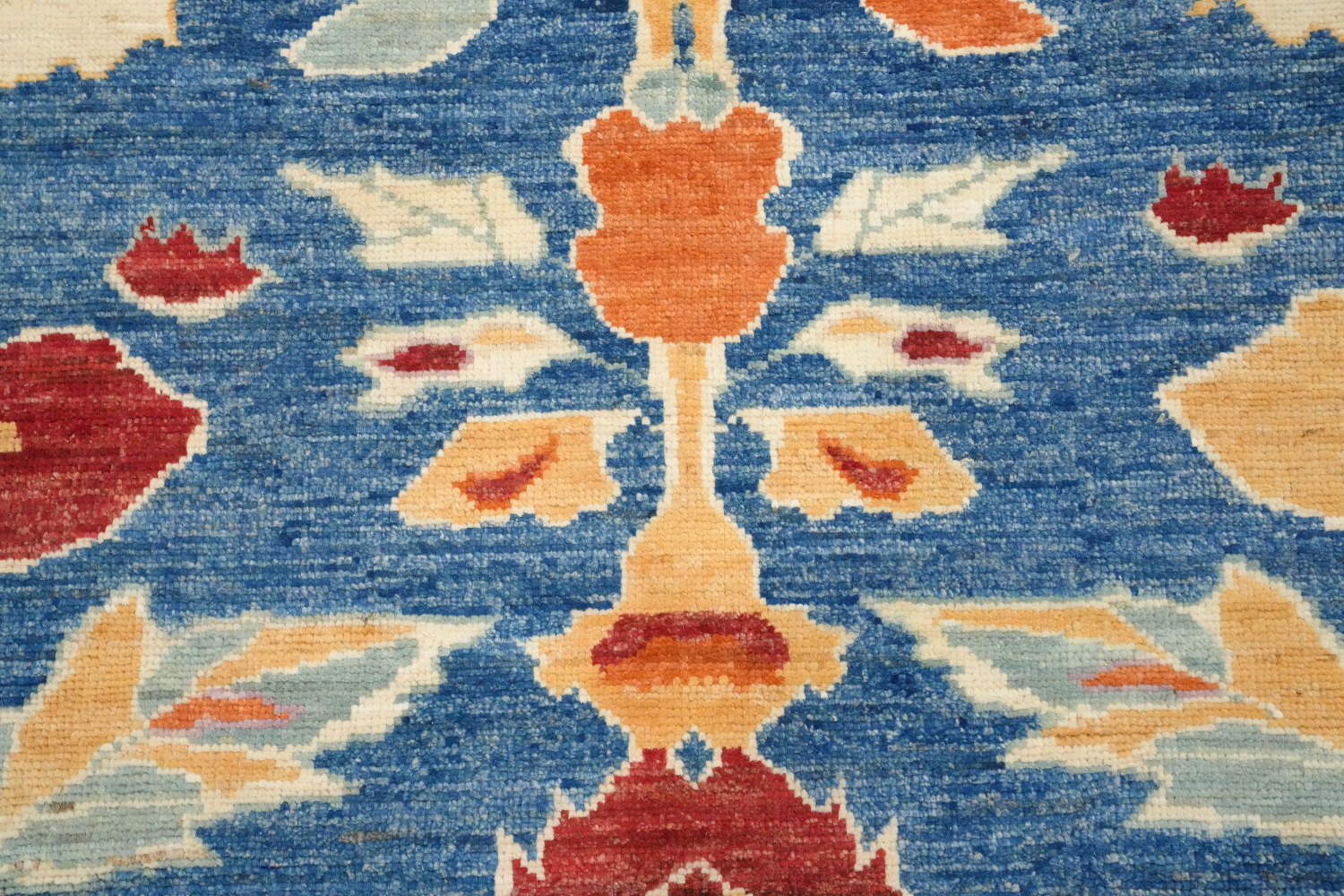 Blue Floral Square Oushak Vegetable Dye Area Rug 8x8