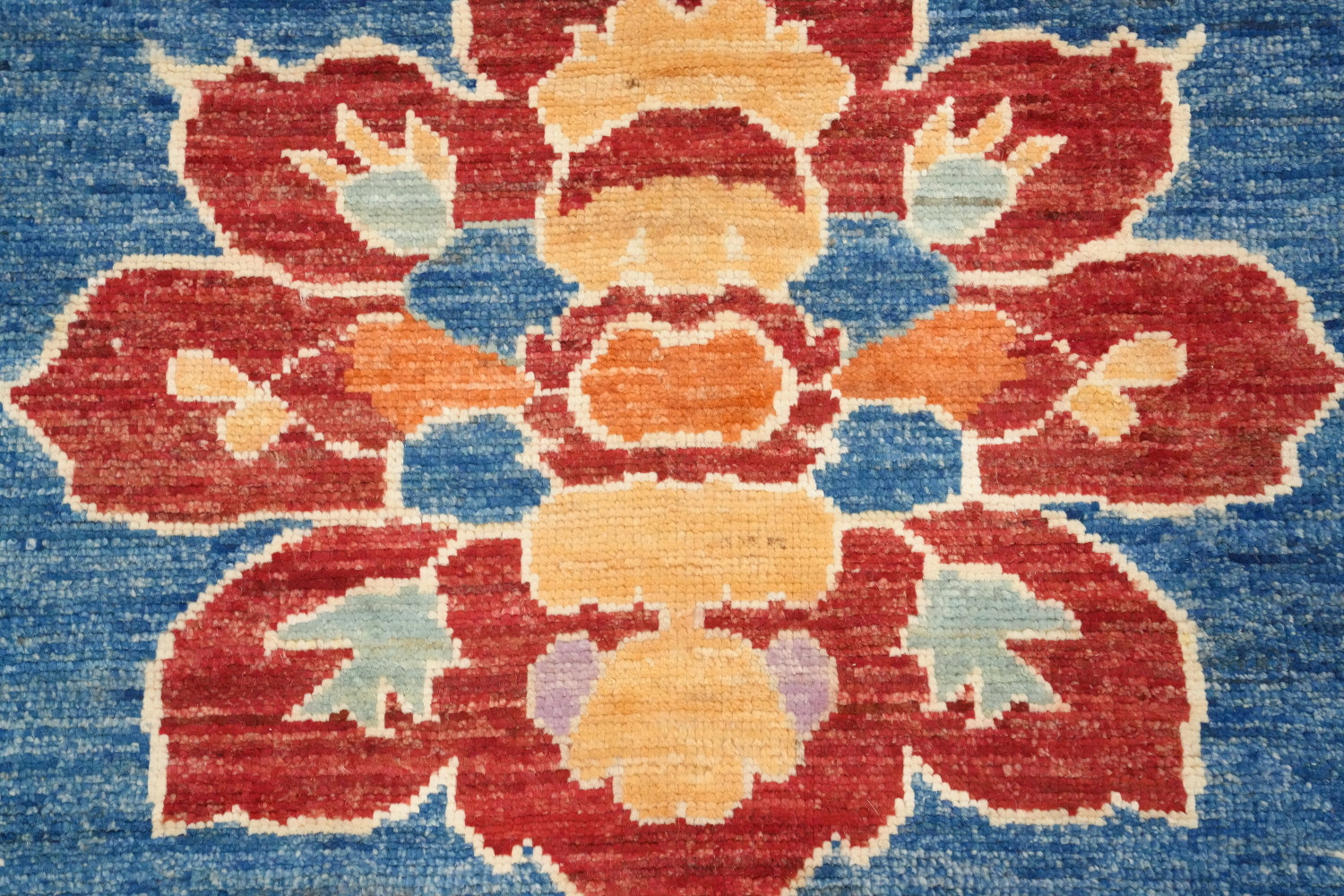Blue Floral Square Oushak Vegetable Dye Area Rug 8x8