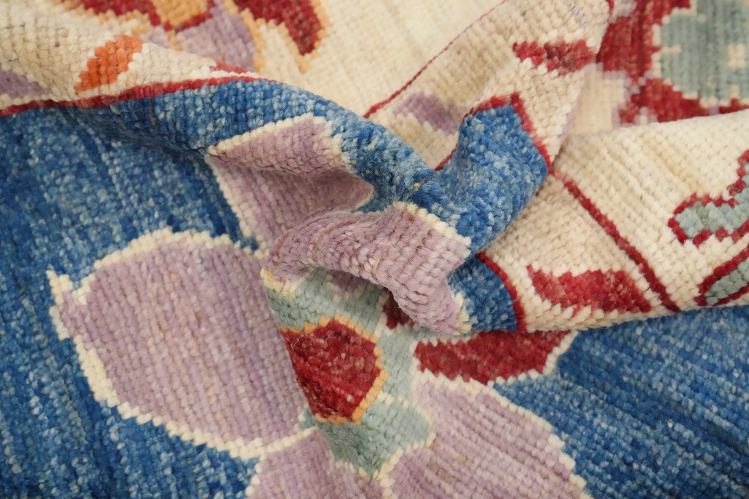 Blue Floral Square Oushak Vegetable Dye Area Rug 8x8