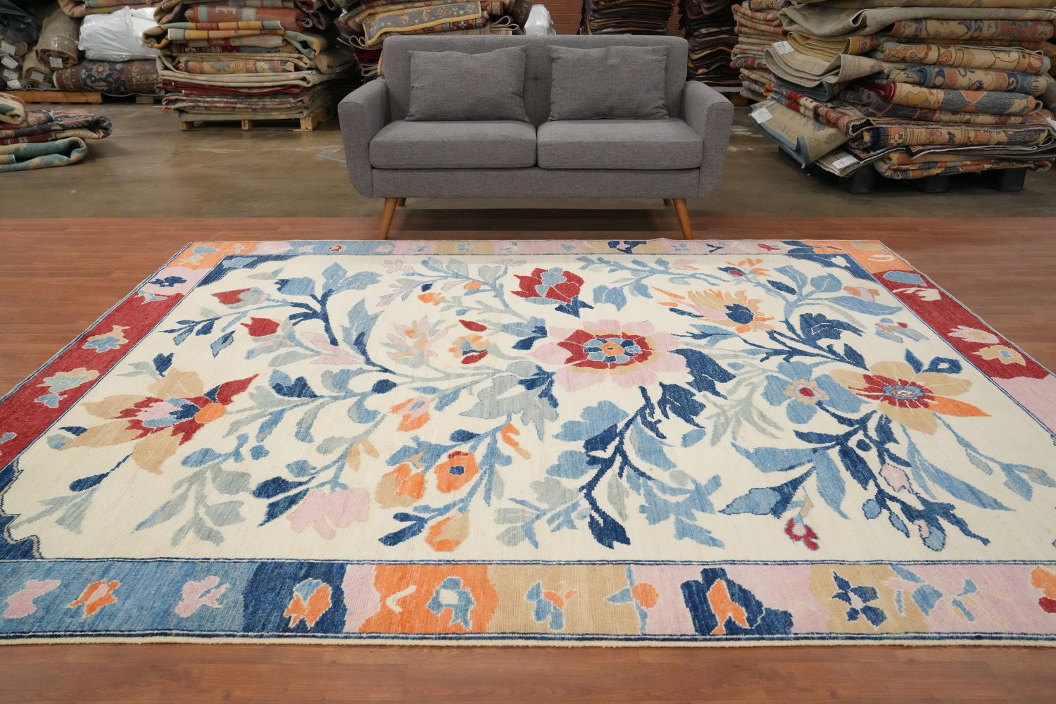 Ivory Wool Floral Oushak Vegetable Dye Area Rug 8x10