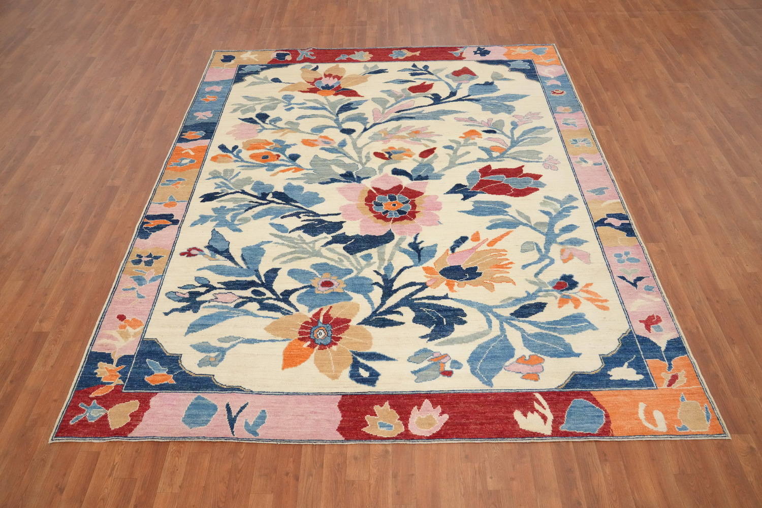 Ivory Wool Floral Oushak Vegetable Dye Area Rug 8x10