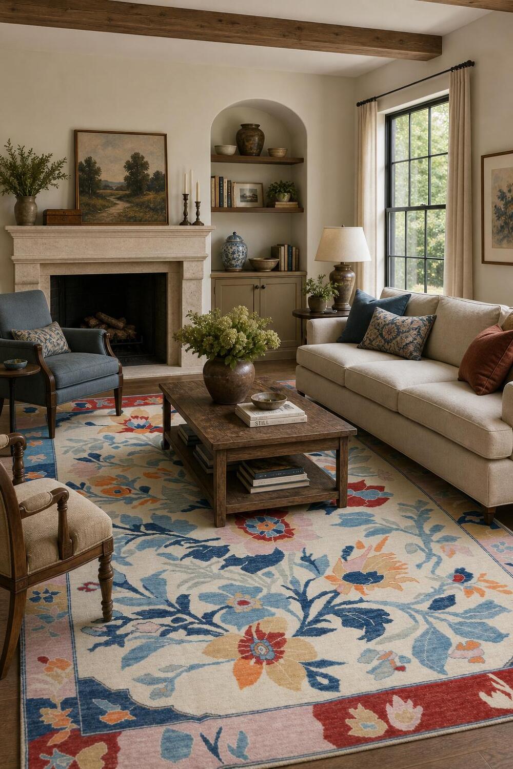 Ivory Wool Floral Oushak Vegetable Dye Area Rug 8x10