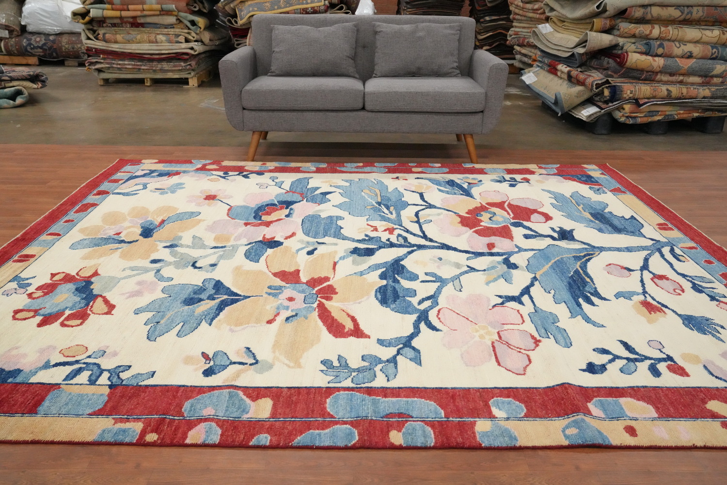 Ivory Wool Floral Oushak Vegetable Dye Area Rug 8x10