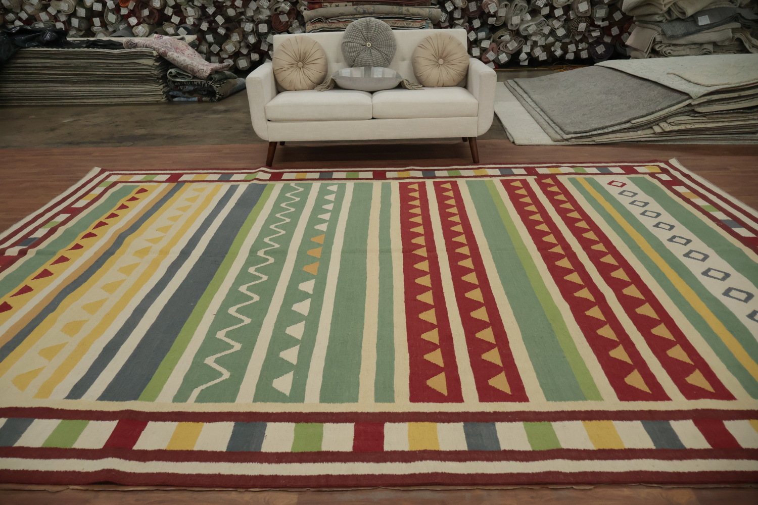 Eclectic Design Kilim Area Rug 10x13 with Intricate Geometric Patterns