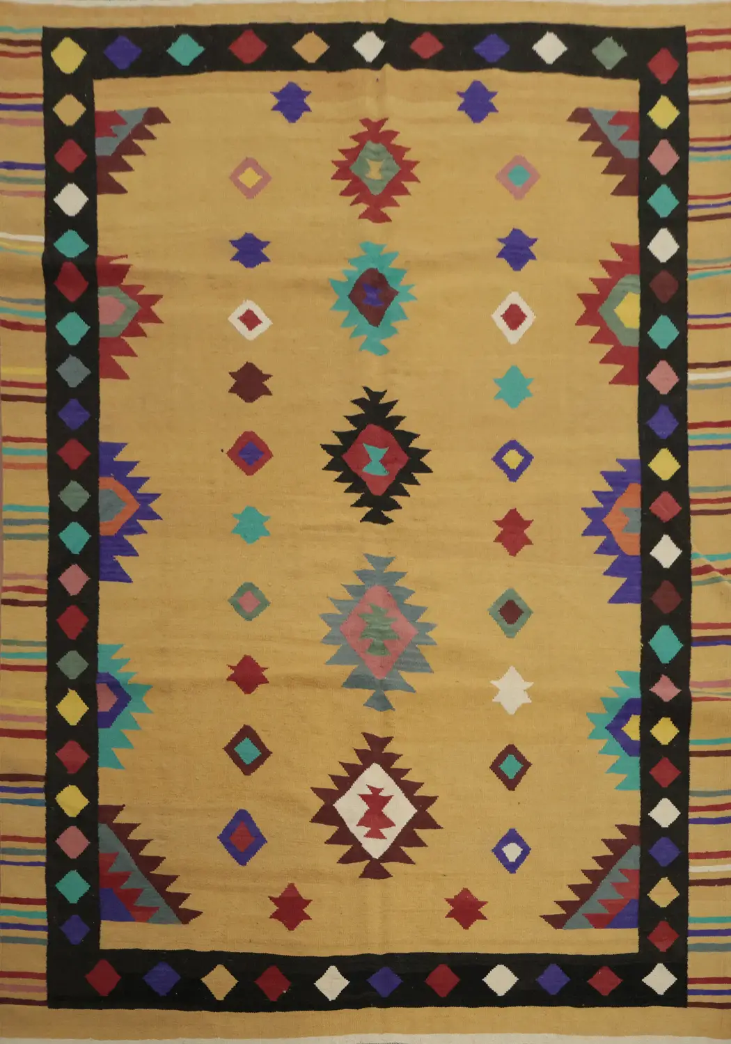 Bold Tribal Kilim Area Rug 8x10 in Rich Earth Tones and Hues