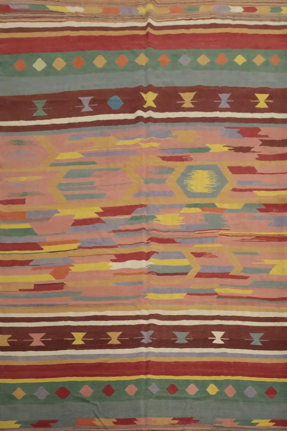Kilim Large Area Rug 9x12 with Geometric Patterns and Colors