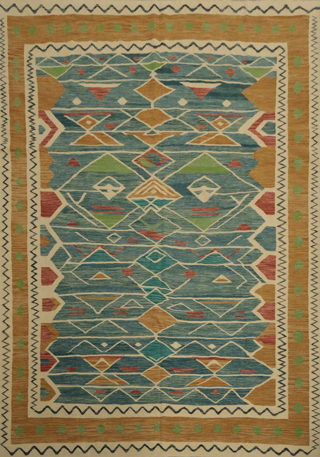 Artisan Blue Kilim Area Rug 8x10 with Rich Earthy Tones