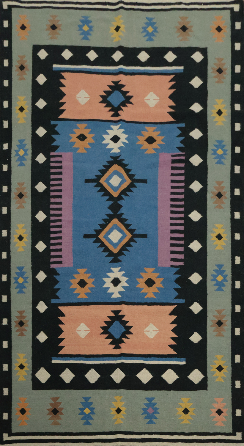 Colorful Geometric Kilim Area Rug 5x10 with Southwestern Patterns