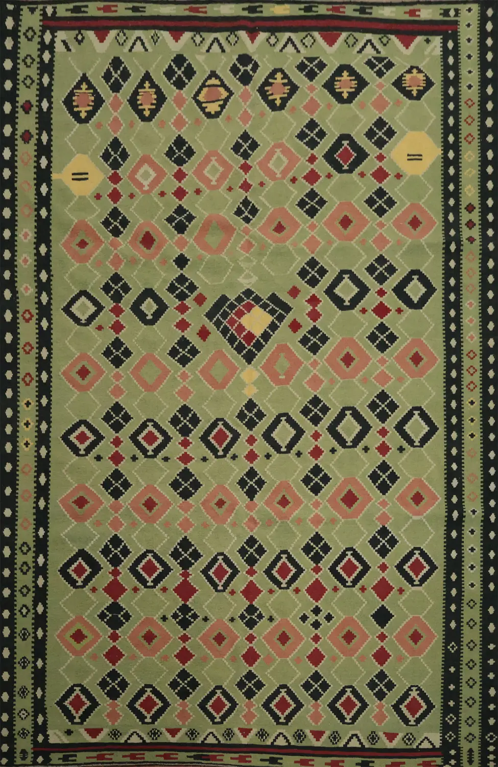 Green Geometric Kilim Turkish Area Rug 8x12