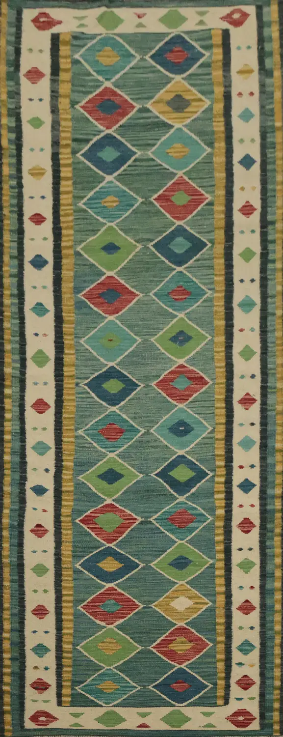 Transform Spaces with Multicolored Kilim Runner Rug 3x9