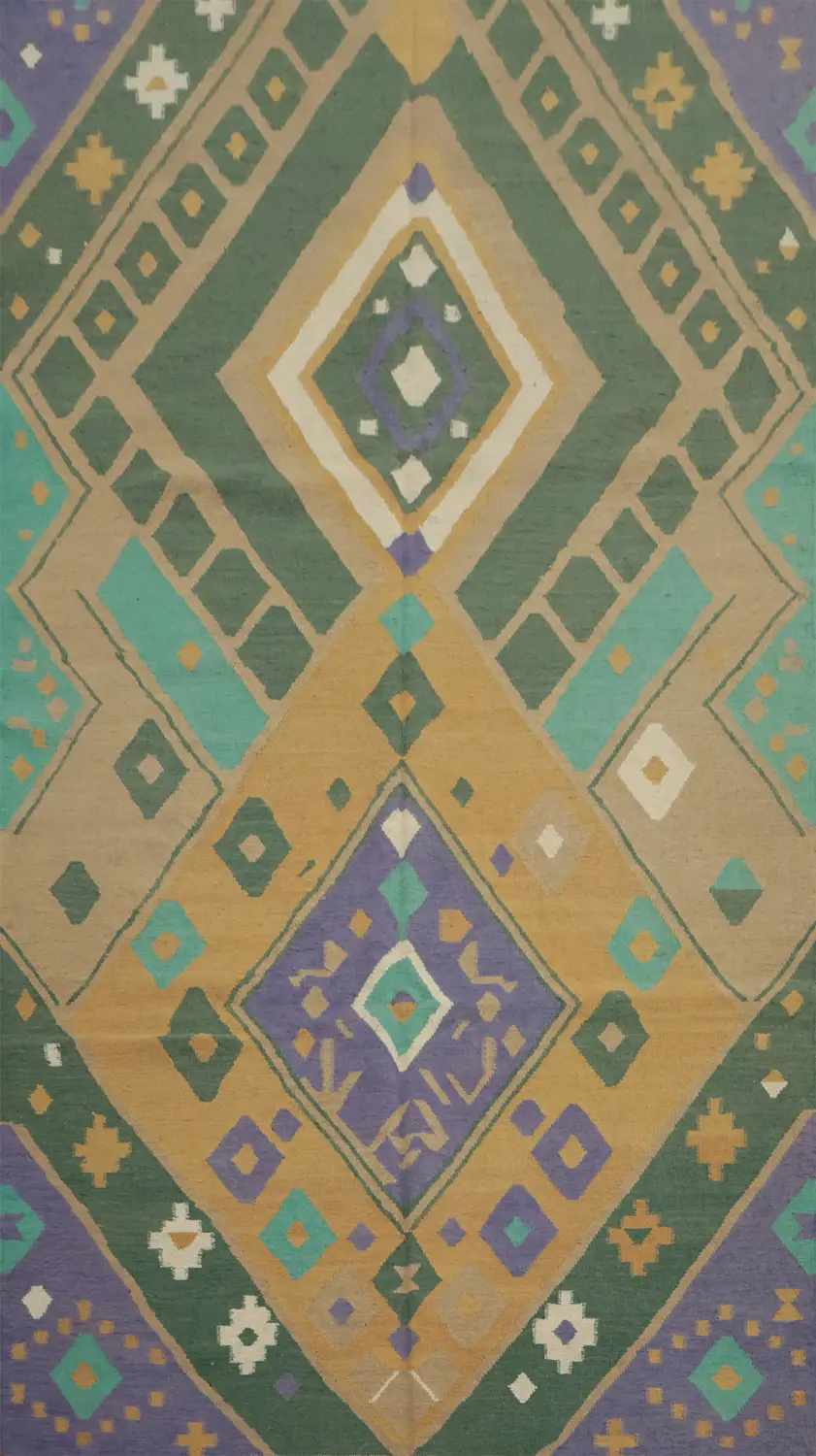 Colorful Symmetrical Diamond Shape Kilim Area Rug 5x9
