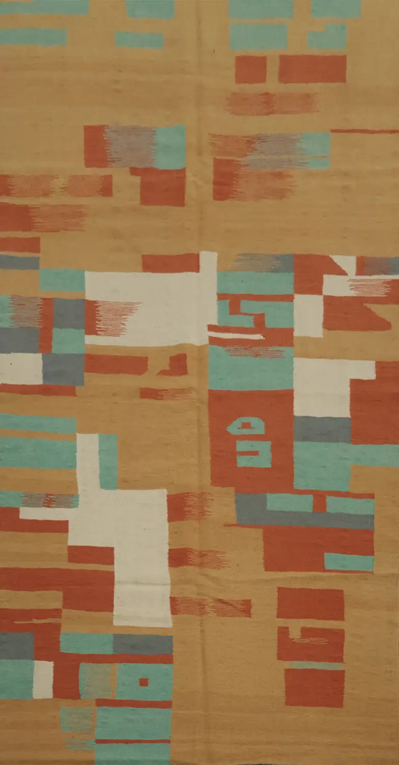 Handwoven Kilim Area Rug 5x10 with Natural Color Palette