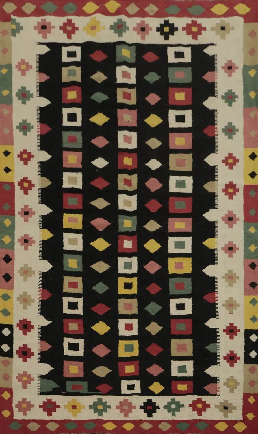 Black Geometric Kilim Turkish Area Rug 6x9