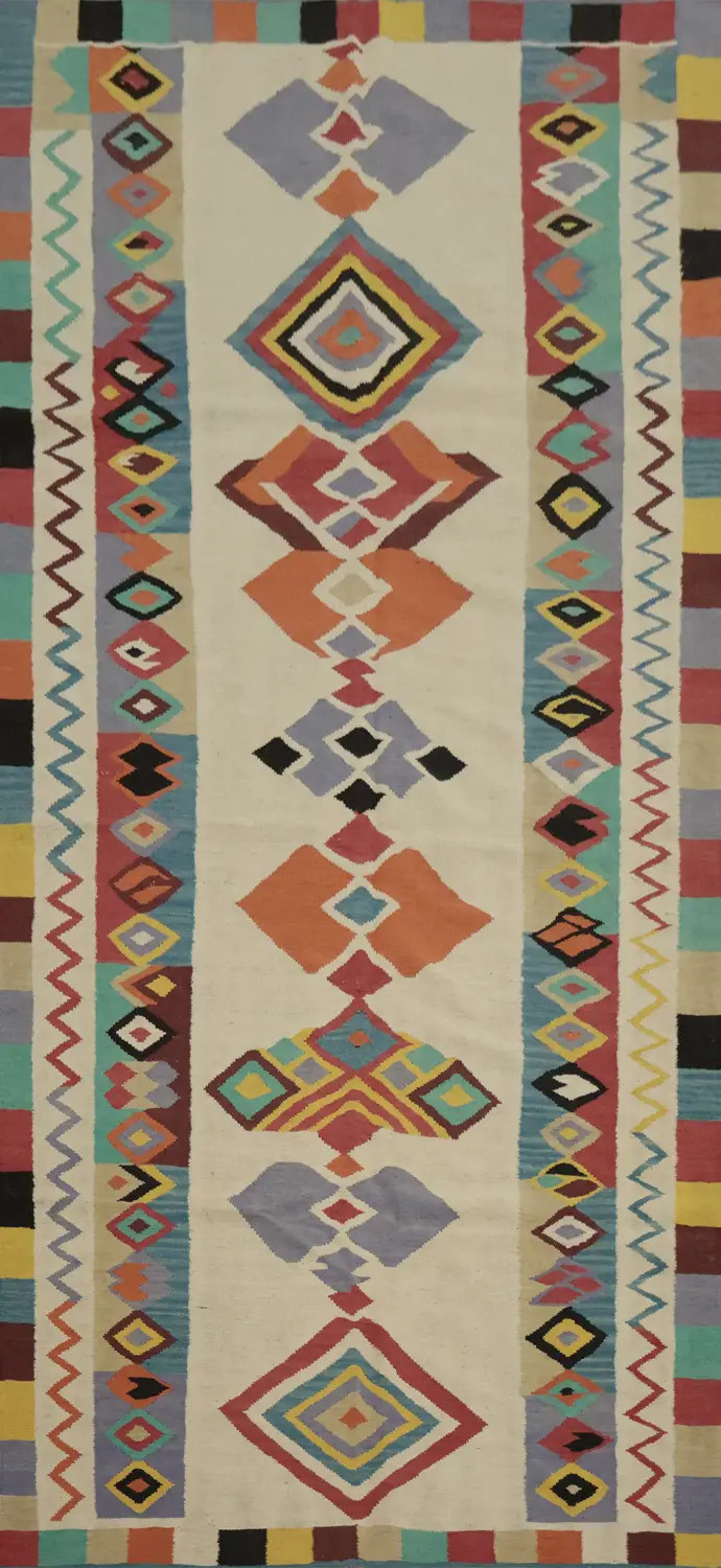Geometric Kilim Handwoven Wool Area Rug 5x12