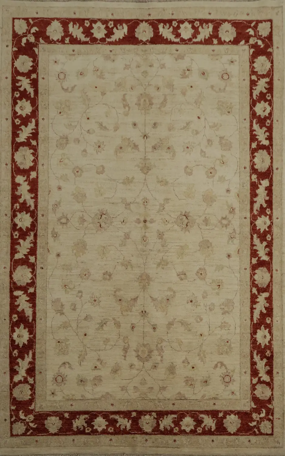 Classic Beige Oushak Area Rug 6x8 Featuring Lavish Red Borders