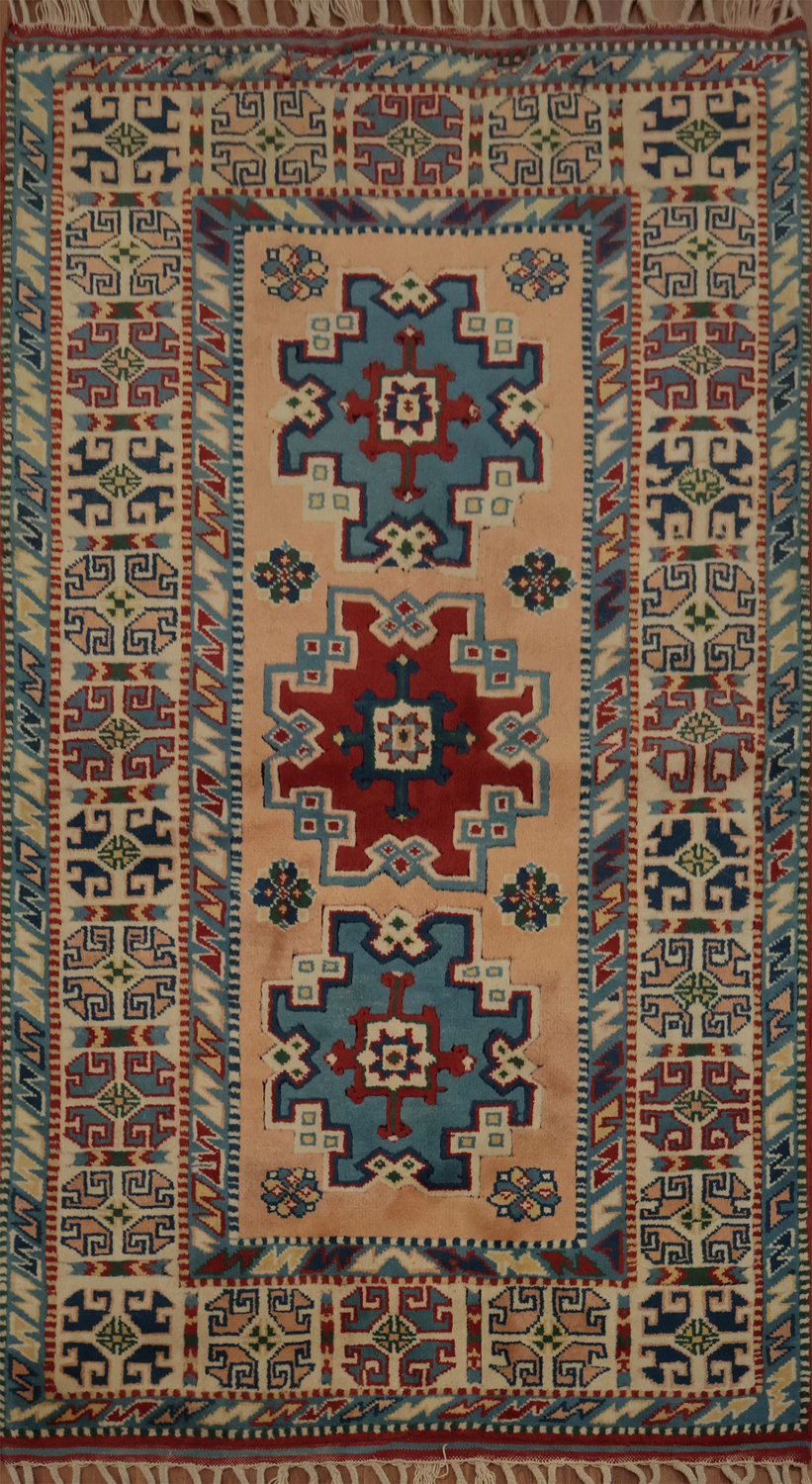 Anatolian Turkish Rug 4x7 with Colorful Geometric Patterns