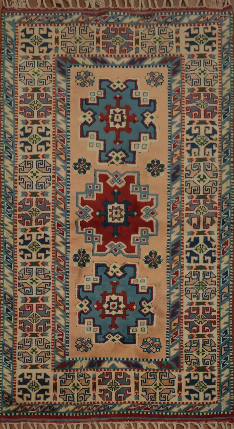 Anatolian Turkish Rug 4x7 with Colorful Geometric Patterns