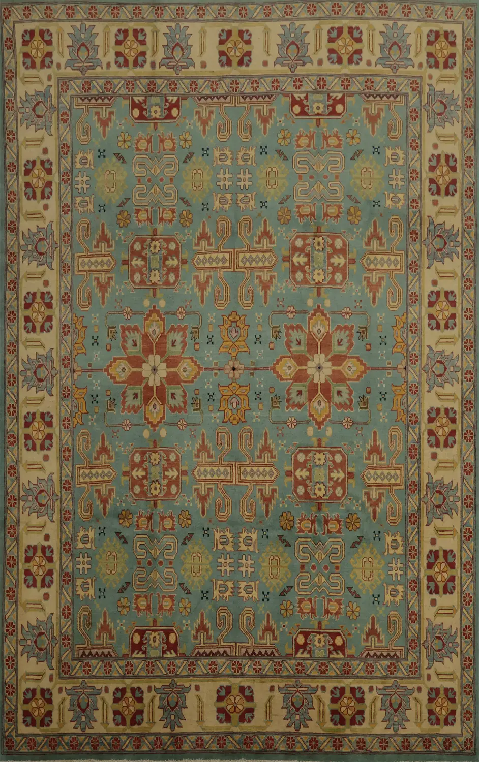 Classic Kazak Oriental Area Rug 9x12 Colorful Design Elements