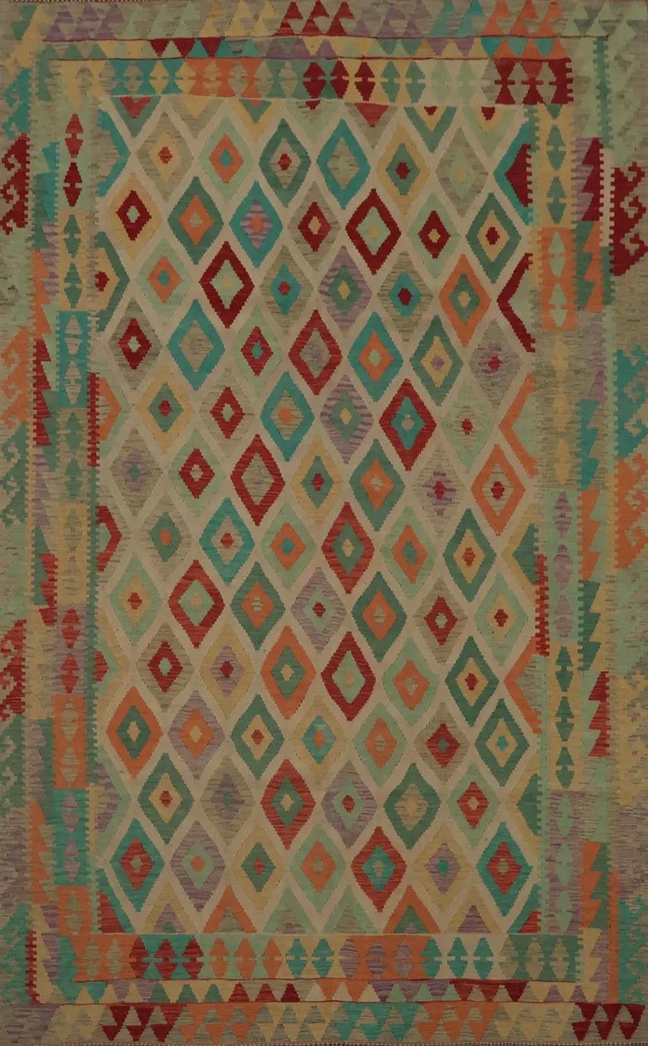 Colorful Southwestern-Inspired Kilim Diamond Pattern Rug 7x10