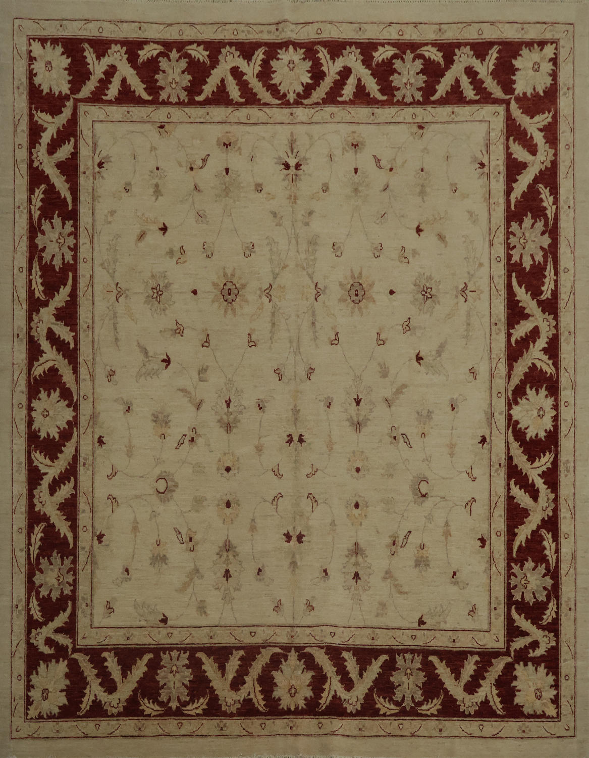 Elegant Traditional Red and Cream Floral Peshawar Square Rug 8x8 ft