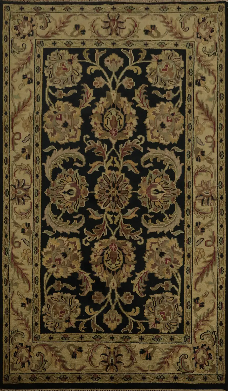 Elegant Floral Agra Area Rug with Vintage Black Splendor 6x8