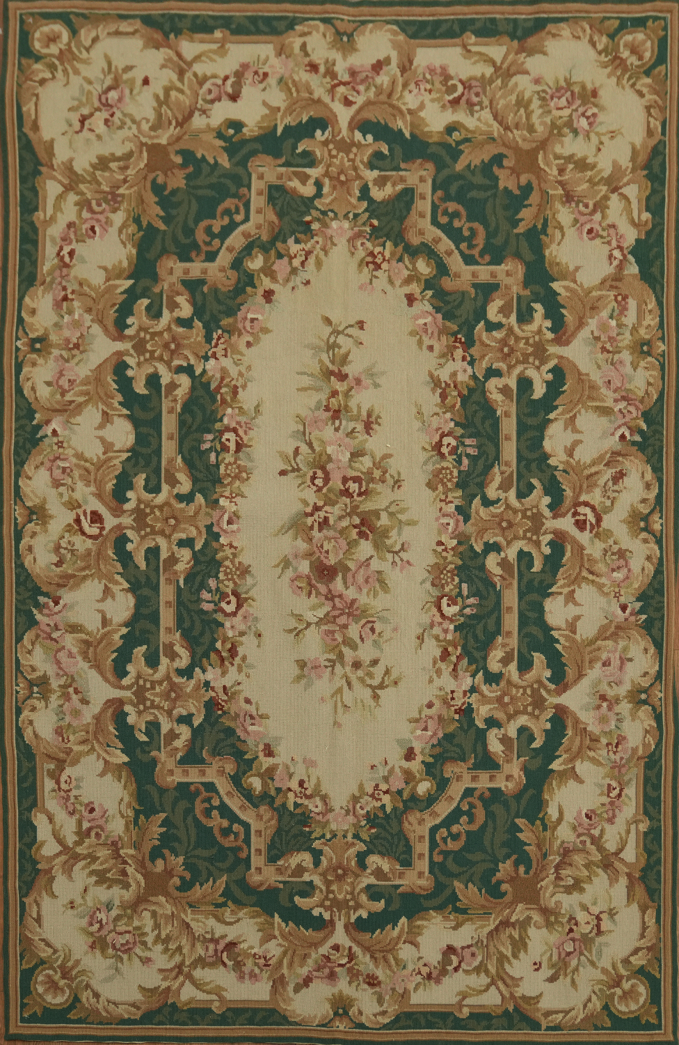 Floral Green Aubusson Chinese Oriental Hand-Woven Area Rug Wool 6x9