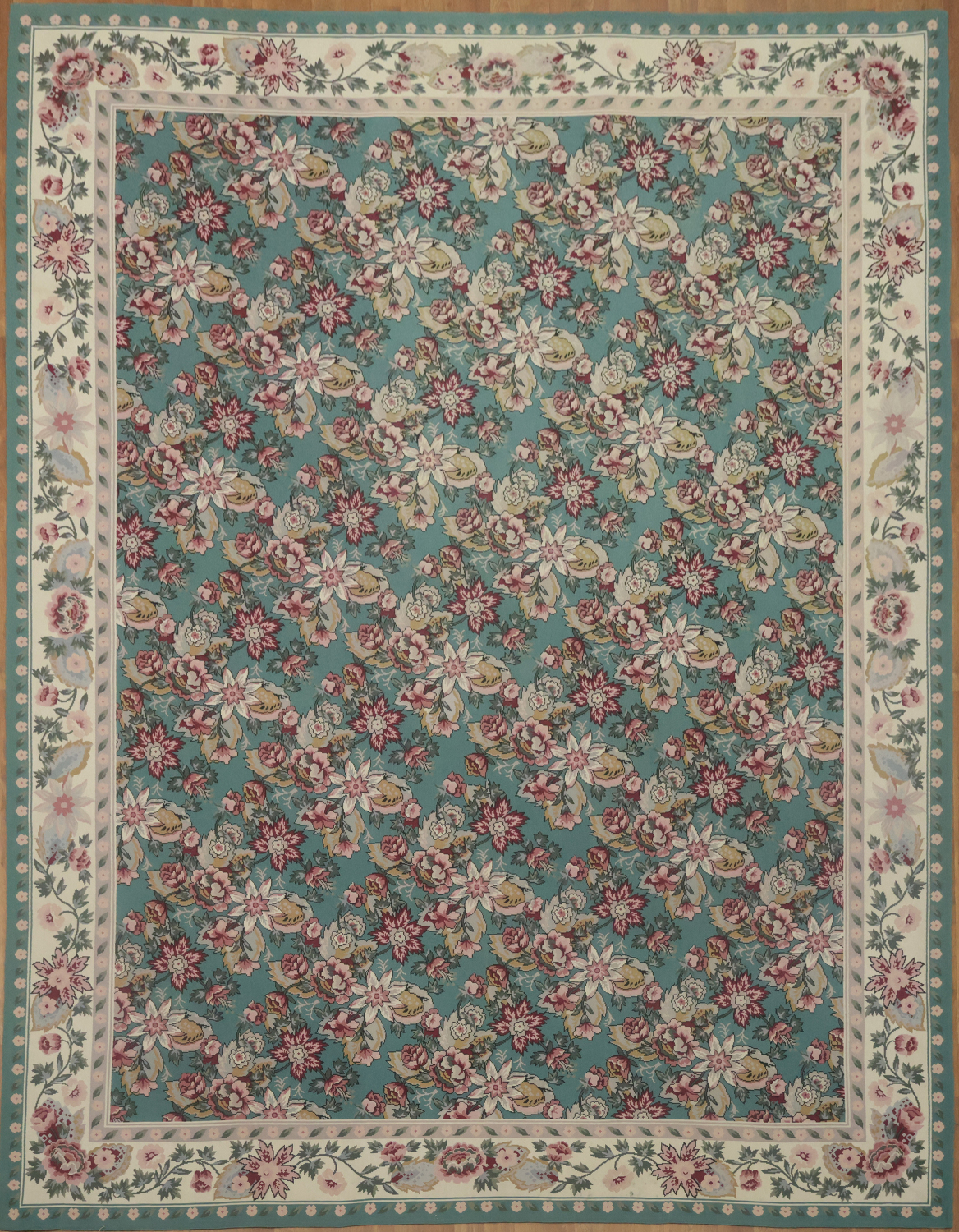 Floral Green Aubusson Chinese Oriental Hand-Woven Area Rug Wool 6x9