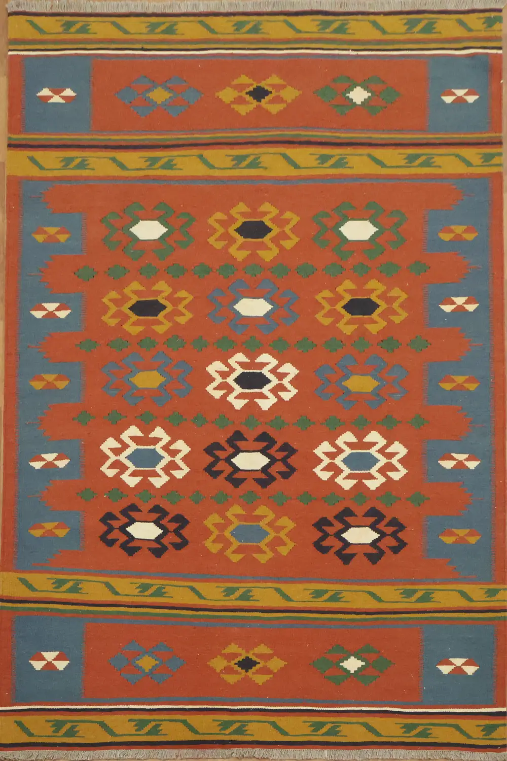 Geometric Wool Kilim Turkish Area Rug 7x10