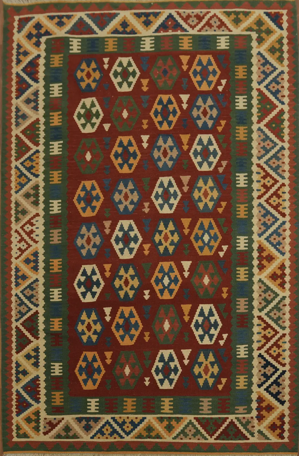 New Geometric Hand-Woven Wool KIlim Area Rug 6x9