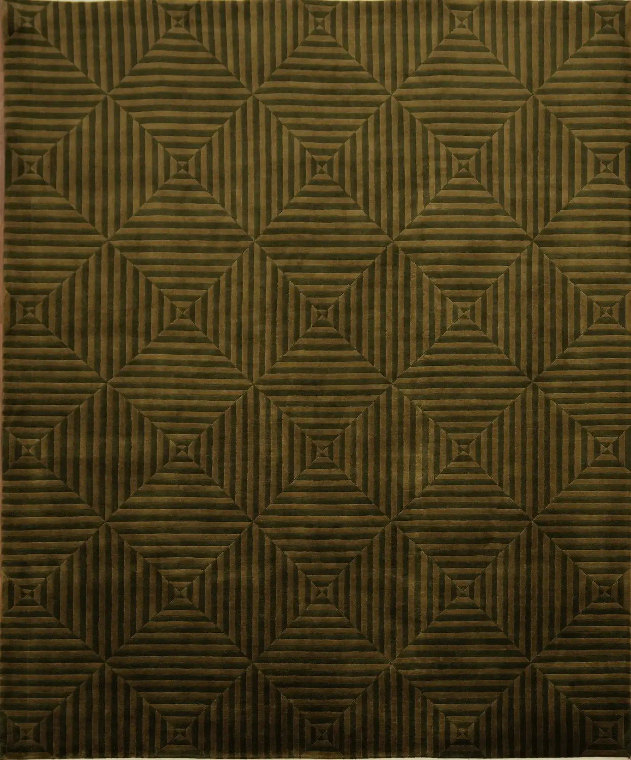 Textured Square Pattern Nepalese Rug in Forest Green 8x10
