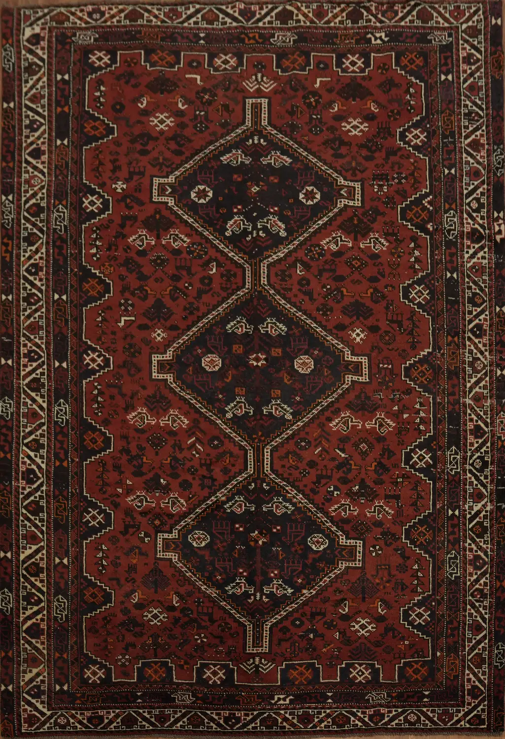 Elegant Vintage Red Qashqai Persian Area Rug 7x10