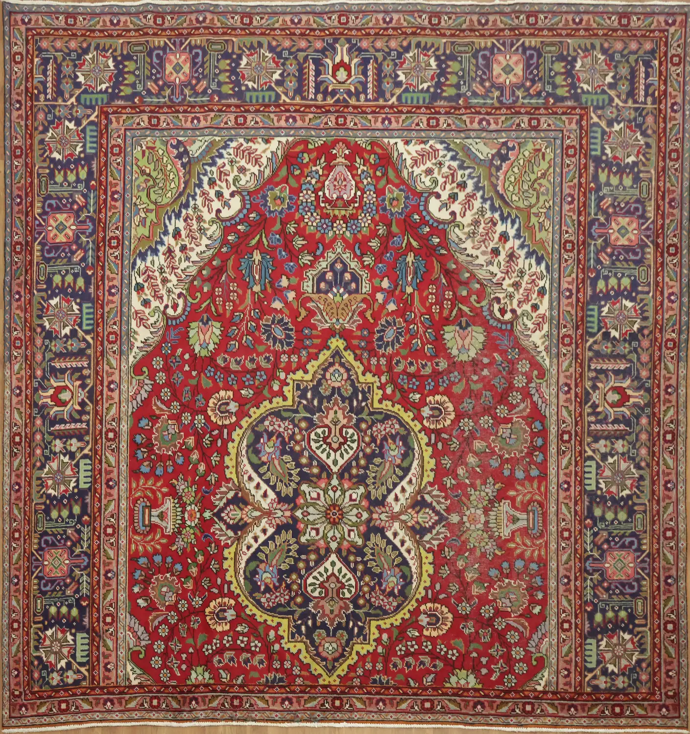 Traditional Red Persian Floral Square Tabriz Area Rug 9x9