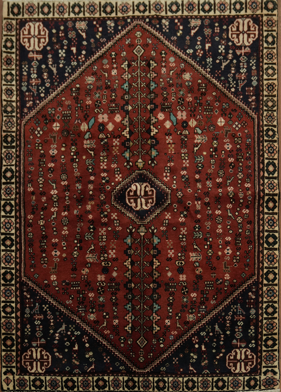 Traditional Tribal Vintage Wool Persian Abadeh Rug 4x5