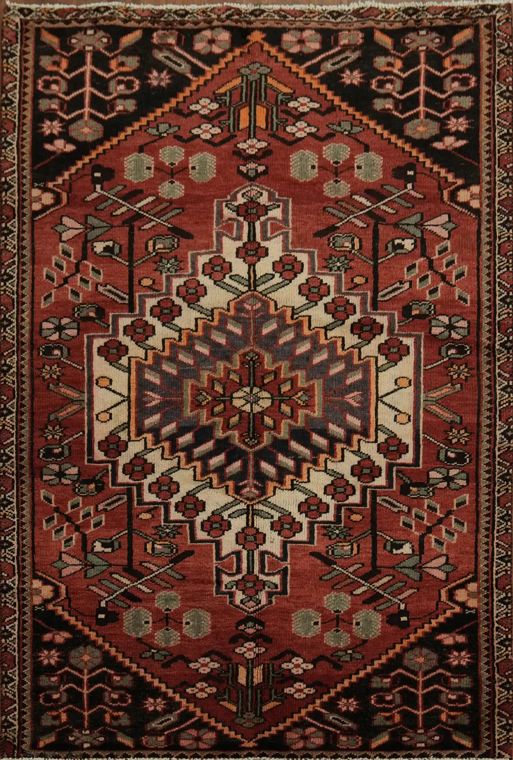 Vintage Geometric Persian Wool Rug 4x6