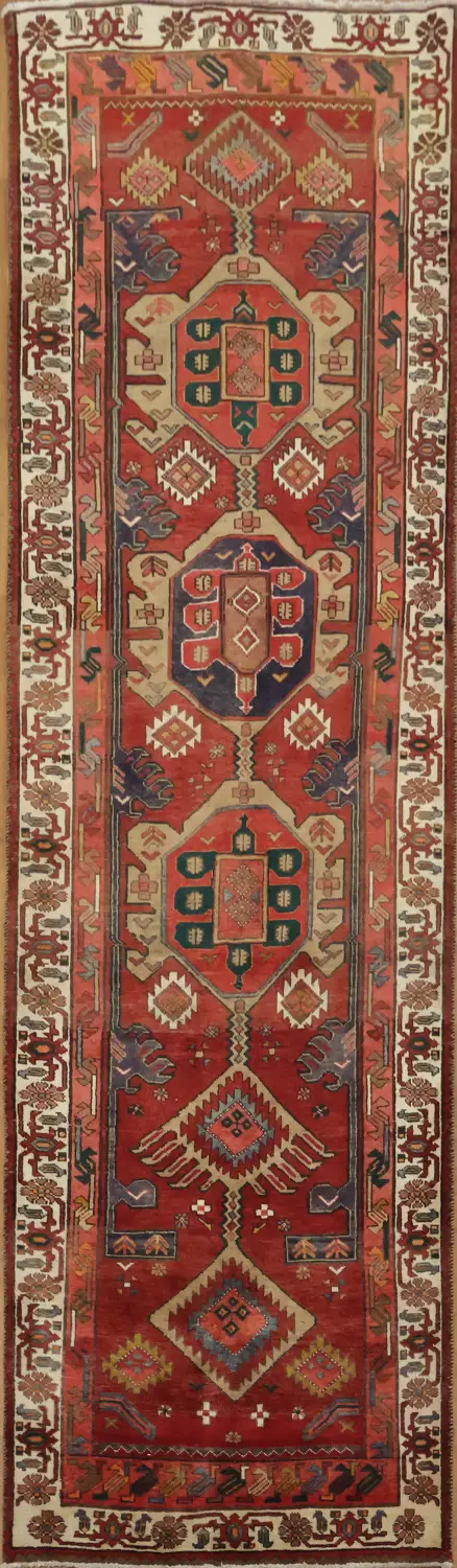 Exquisite Handwoven Red Ardebil Rug Featuring Abstract Motifs 4x12