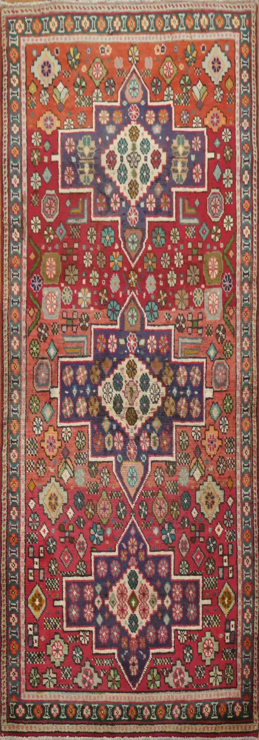 Colorful Vintage Geometrix Tabriz Persian Runner Rug 3x7