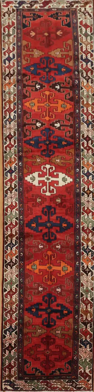 Geometric Vintage Wool Persian Runner Rug 3x14