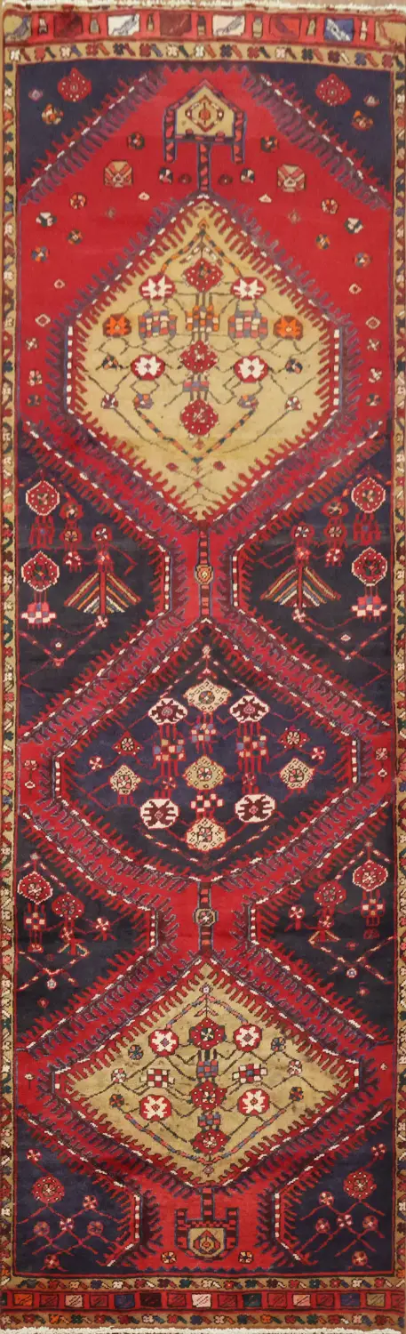Geometric Hamedan Persian Runner Rug 3x10