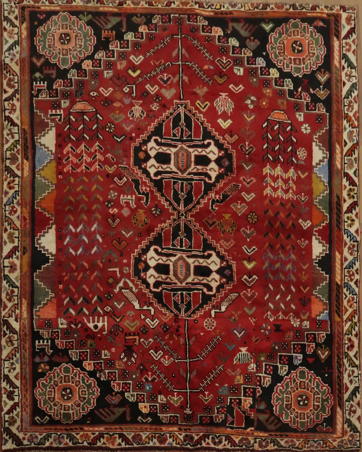 Geometric Tribal Vintage Shiraz Persian Rug 5x6
