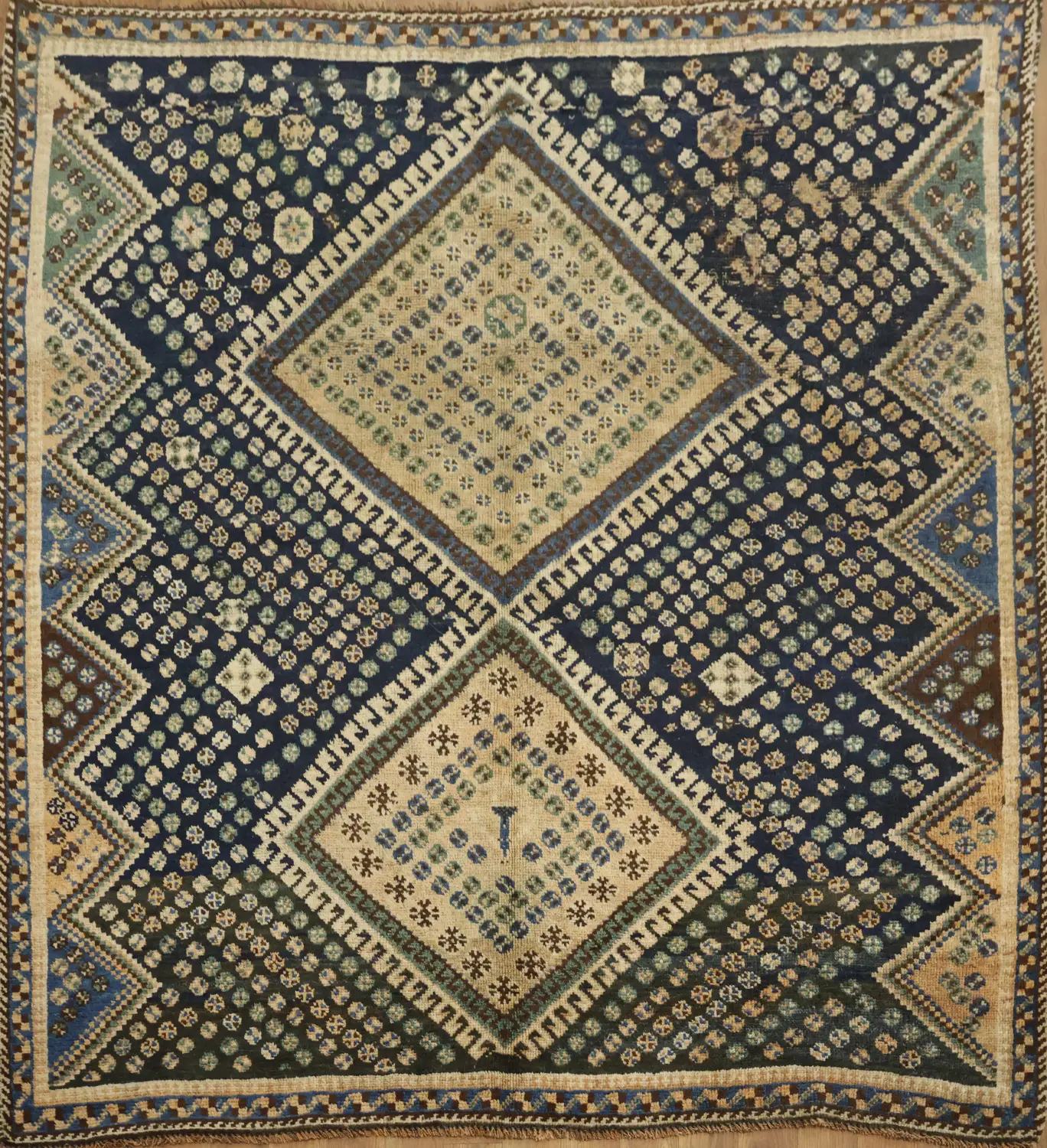 Antique Wool Qashqai Rug with Sophisticated Geometric Patterns 5x6