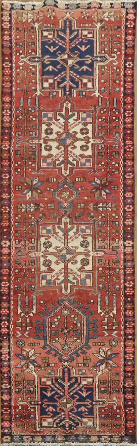 Vintage Gharajeh Persian Runner Rug with Tribal Detailing 3x8