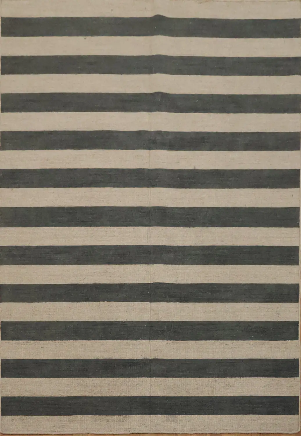 Modern Minimalist Navy and Beige Striped Area Rug 6x8