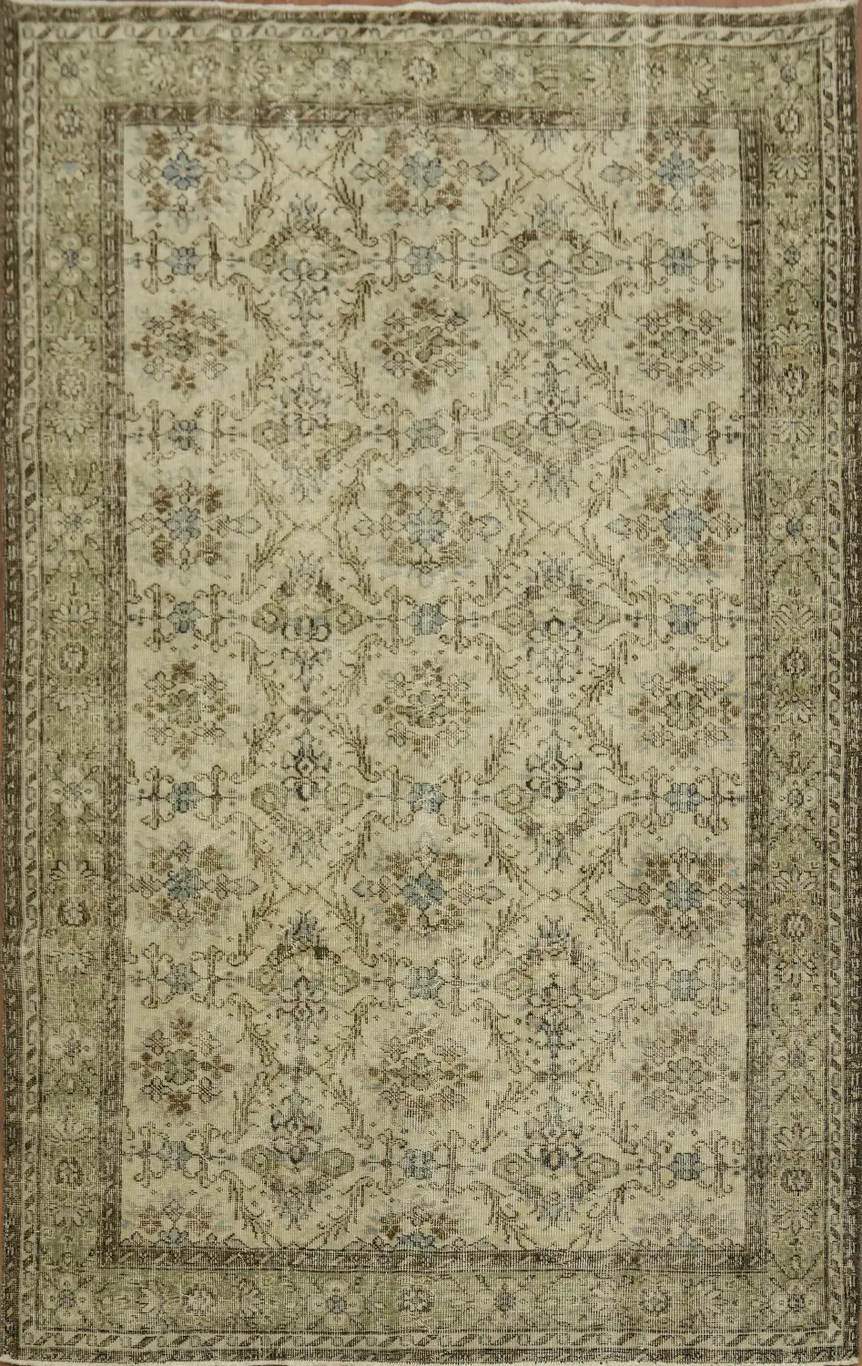 Vintage Cream Anatolian Turkish Area Rug 6x9