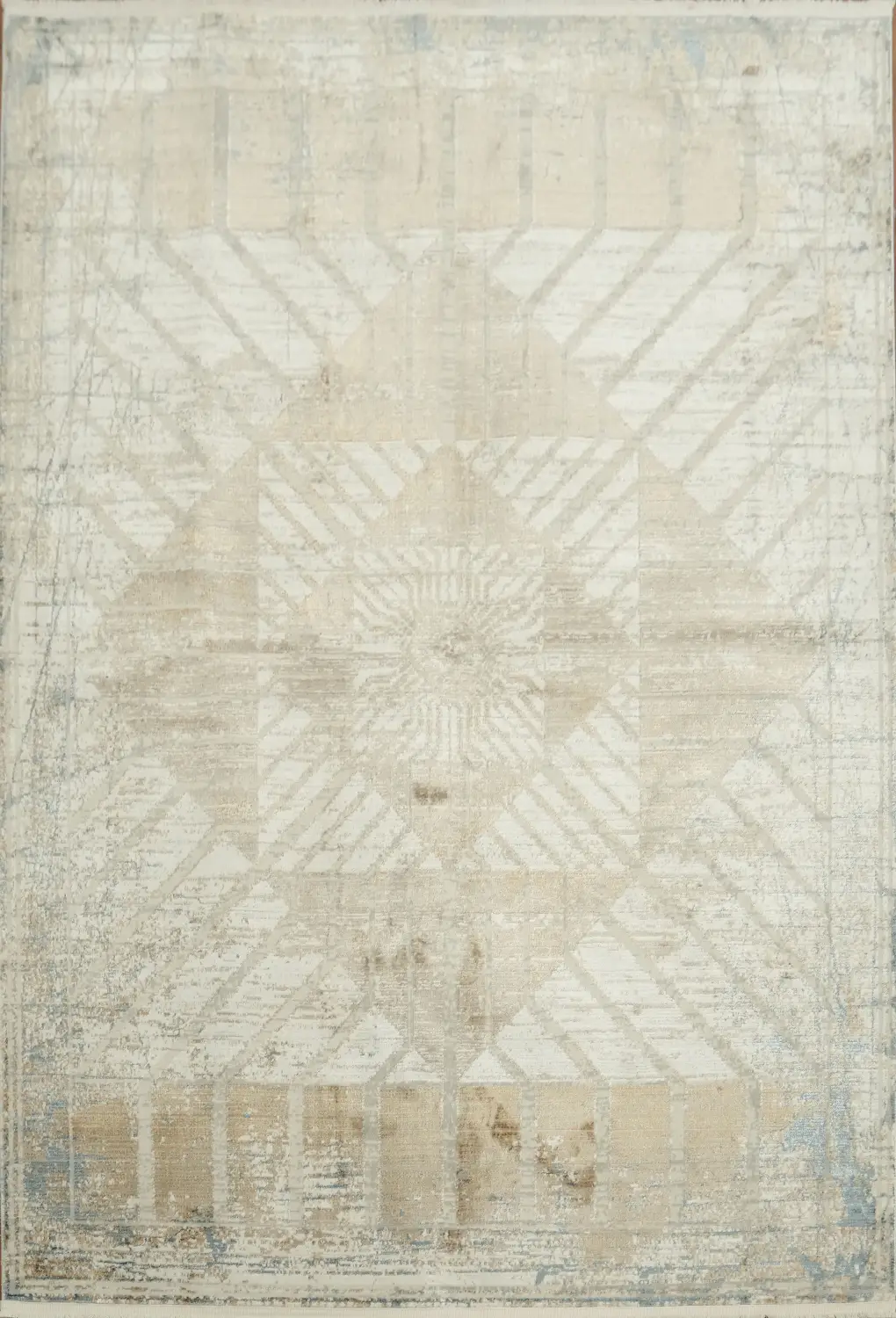 Geometric Design Rug in Beige and Blue for Contemporary Homes 5x8