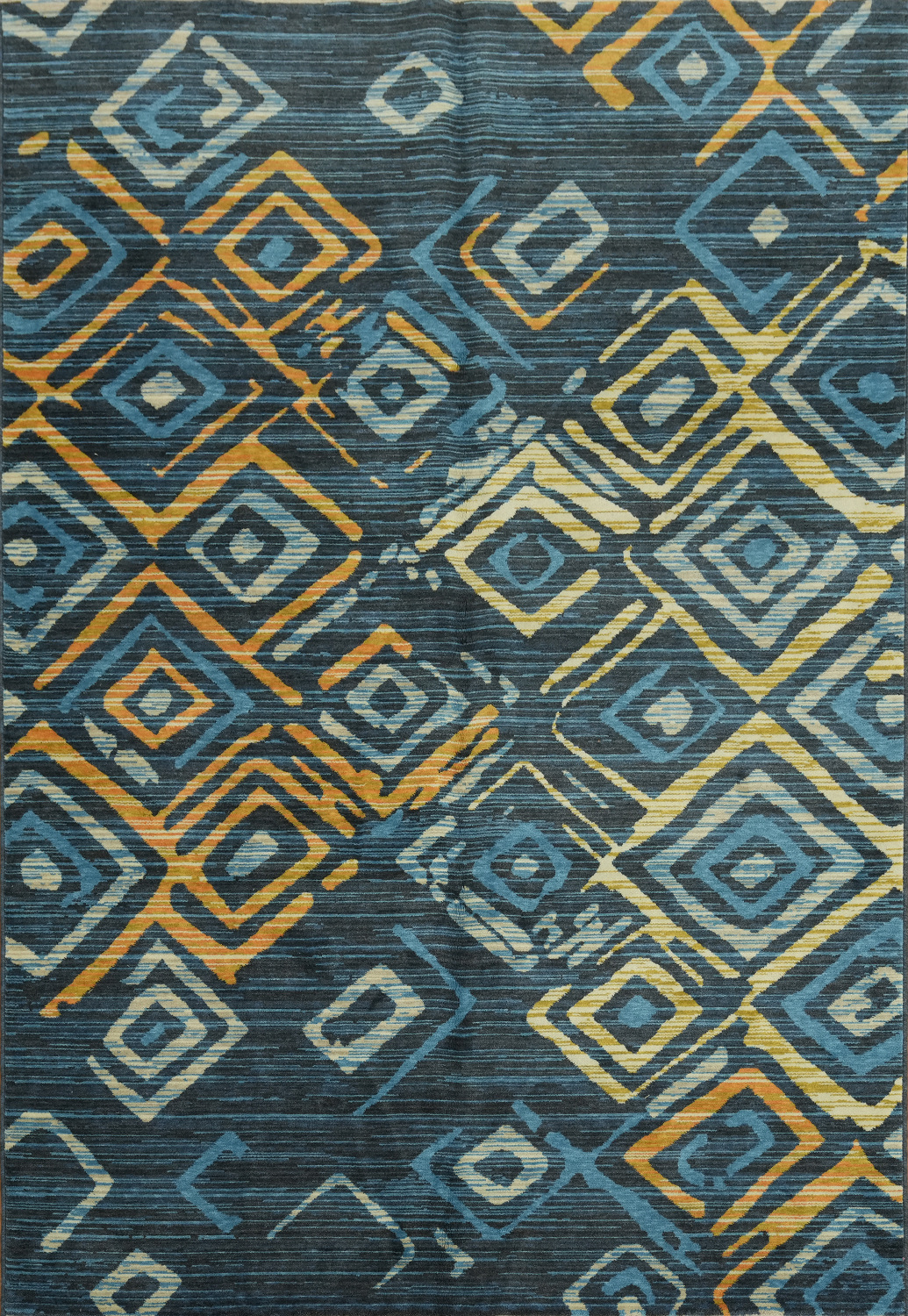 Eye-Catching Geometric Rug in Blue and Orange Hues 6x9