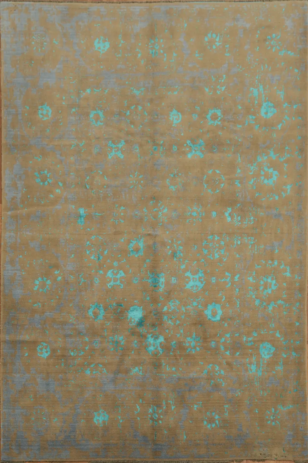 Distressed Brown and Teal Rug for Modern Home Decor 6x10