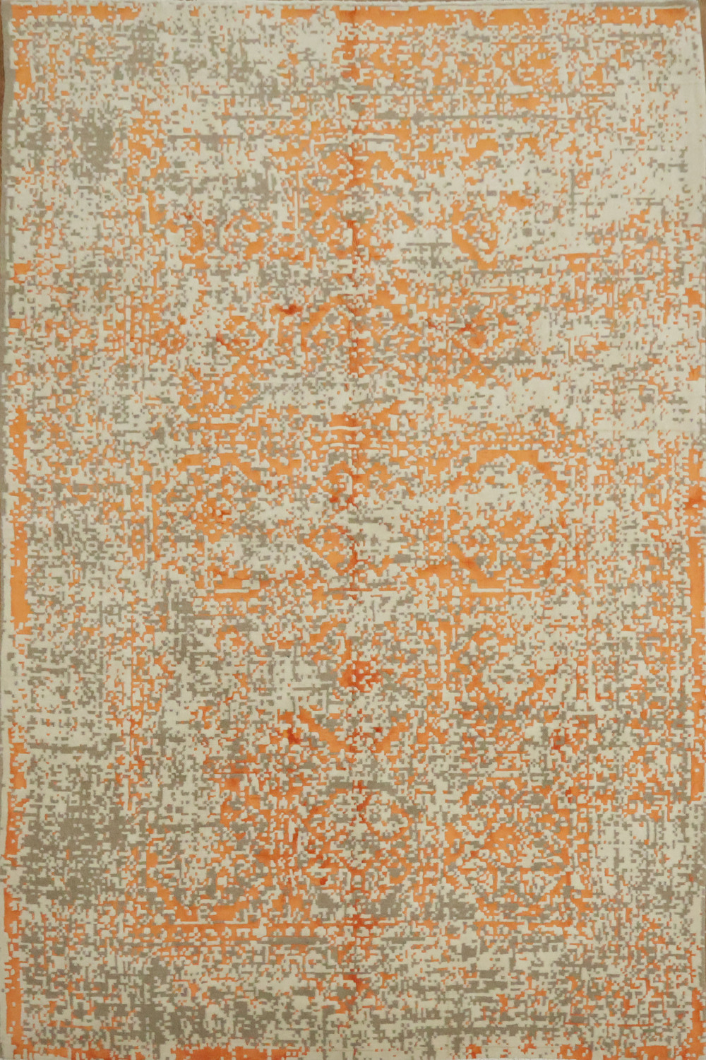 Orange Pattern Rug Textures Distressed Bliss: Textured Orange and Ivory Pattern Rug 7x10